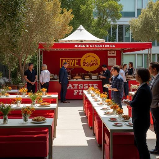 Corporate lunch setup with branded stall