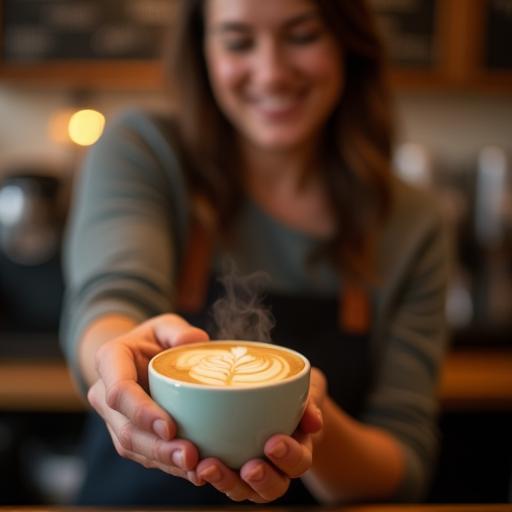 Barista Amy Wilson pouring latte art